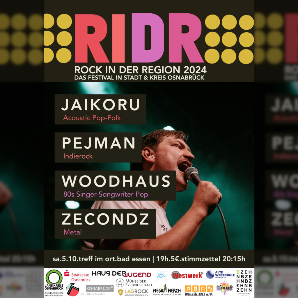 RIDR Rock in der Region 2024 - mit Jaikoru, Pejman, Woodhouse und Zecondz im Trio Bad Essen am 07.10.2024