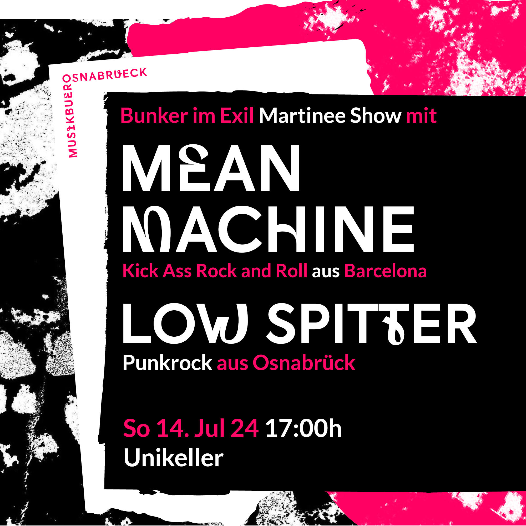 Bunker im Exil Martinee Show mit MEAN MACHINE und LOW SPITTER - So 1.07.2024 17:00h Unikeller